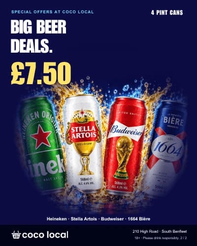 Four pint cans: £7.50 per pack